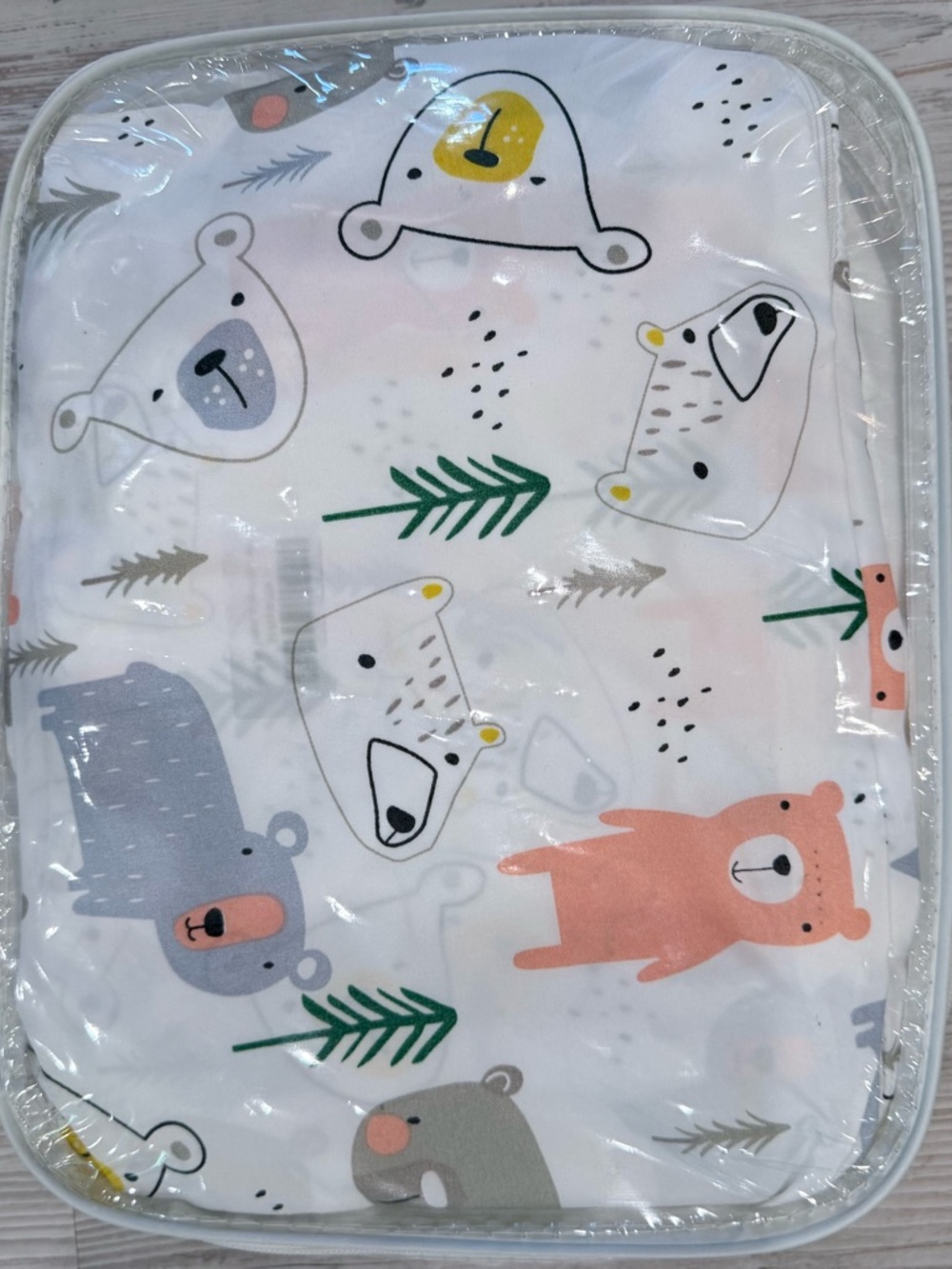 Boppy White with Multicolor Bear Print (Pink, Gray, Green, Yellow)